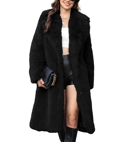 Gihuo Women' s Faux Fur Coat Lapel Collar Long Sleeve Furry Jacket